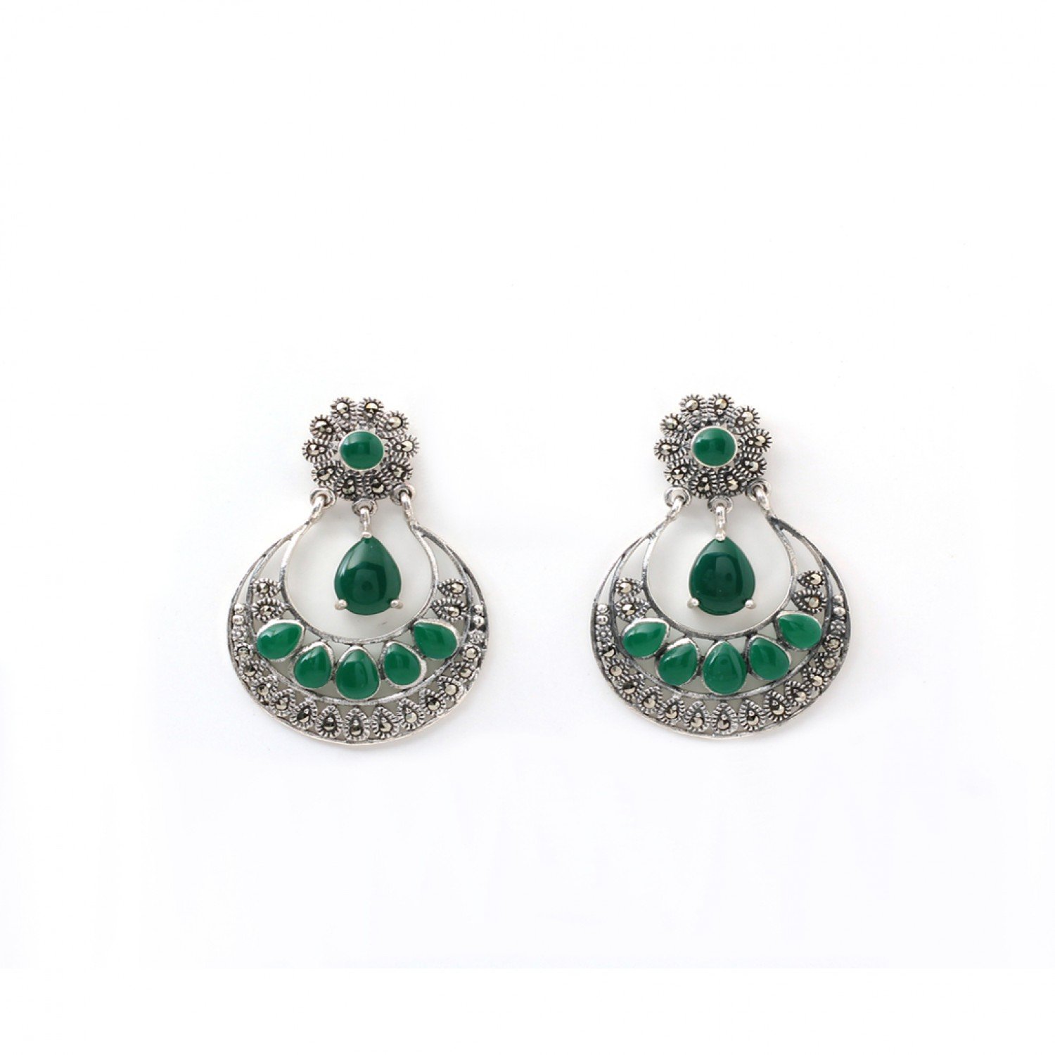 Silver Oxidised Youbella Green Stone Earrings Silver Oxidised Youbella Green Stone Earrings