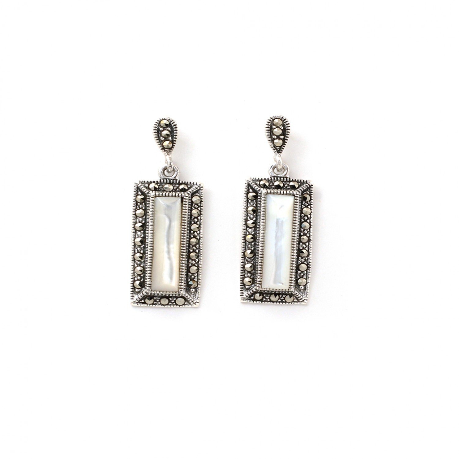 Silver Oxidised Emmy With White Stone Earrings