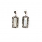 Silver Oxidised Emmy With White Stone Earrings