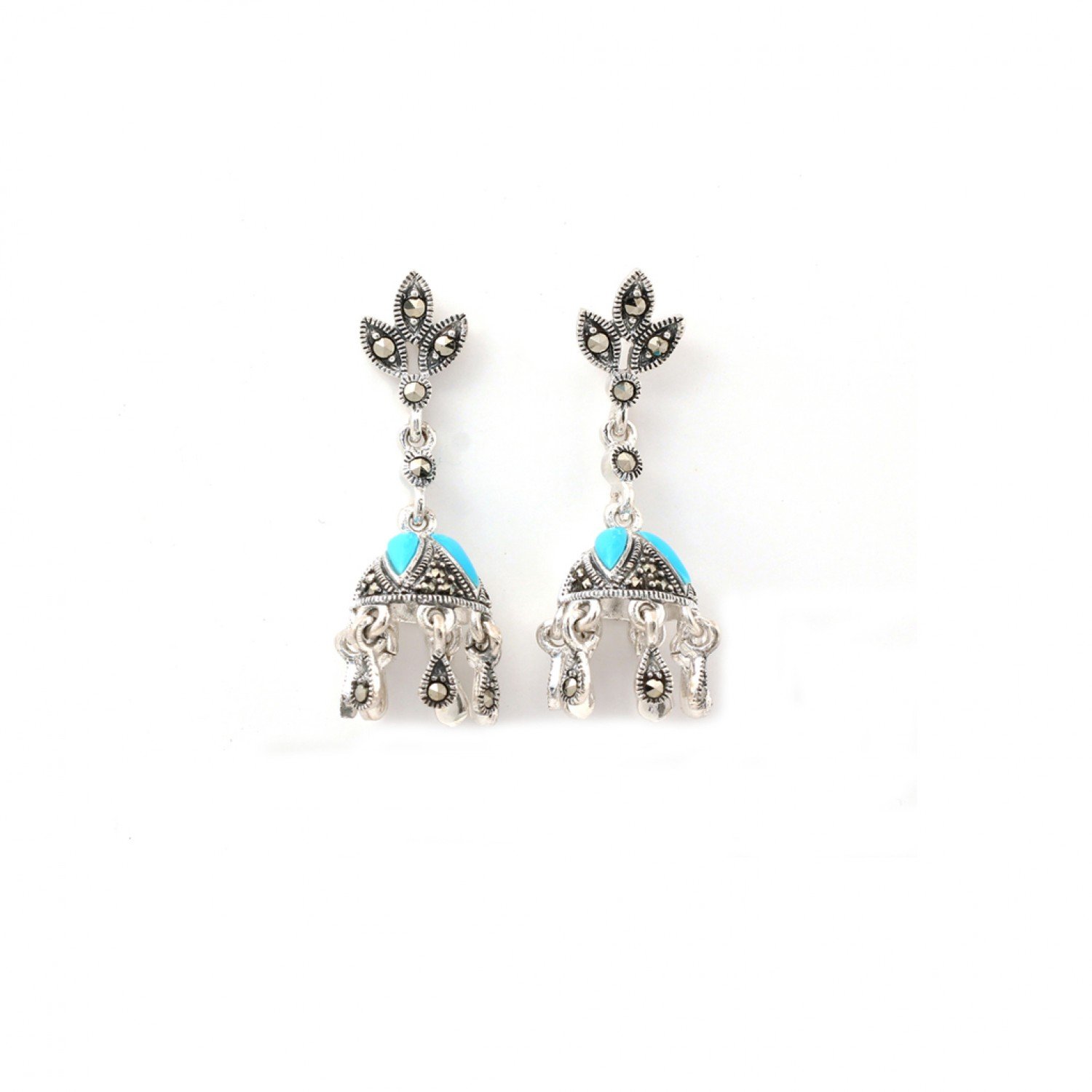 Silver Oxidised Brocade Sky Blue Stone Earrings Silver Oxidised Brocade Sky Blue Stone Earrings