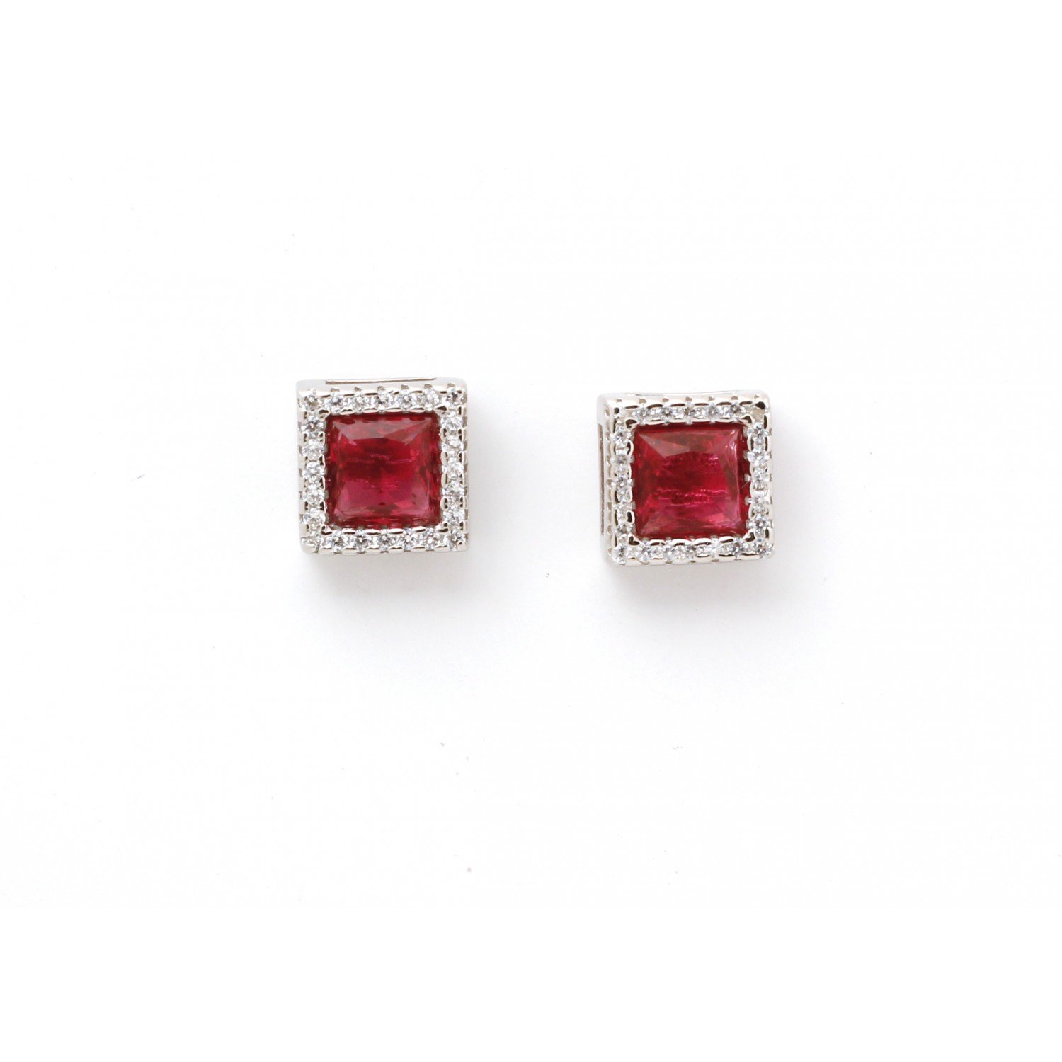 Silver Red Zircon Square Studs Silver Red Zircon Square Studs