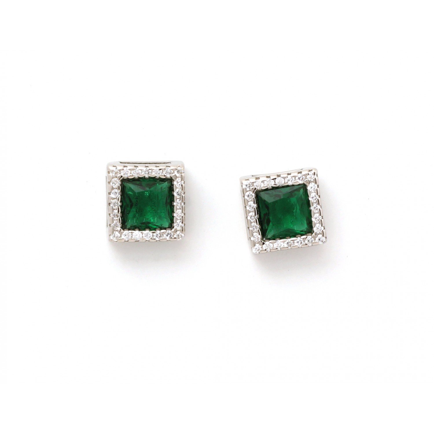 Silver Green Zircon Square Studs Silver Green Zircon Square Studs