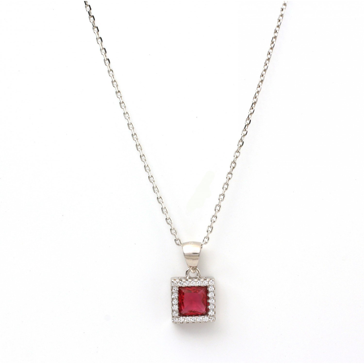 Silver Red Zircon Square Pendent Silver Red Zircon Square Pendent