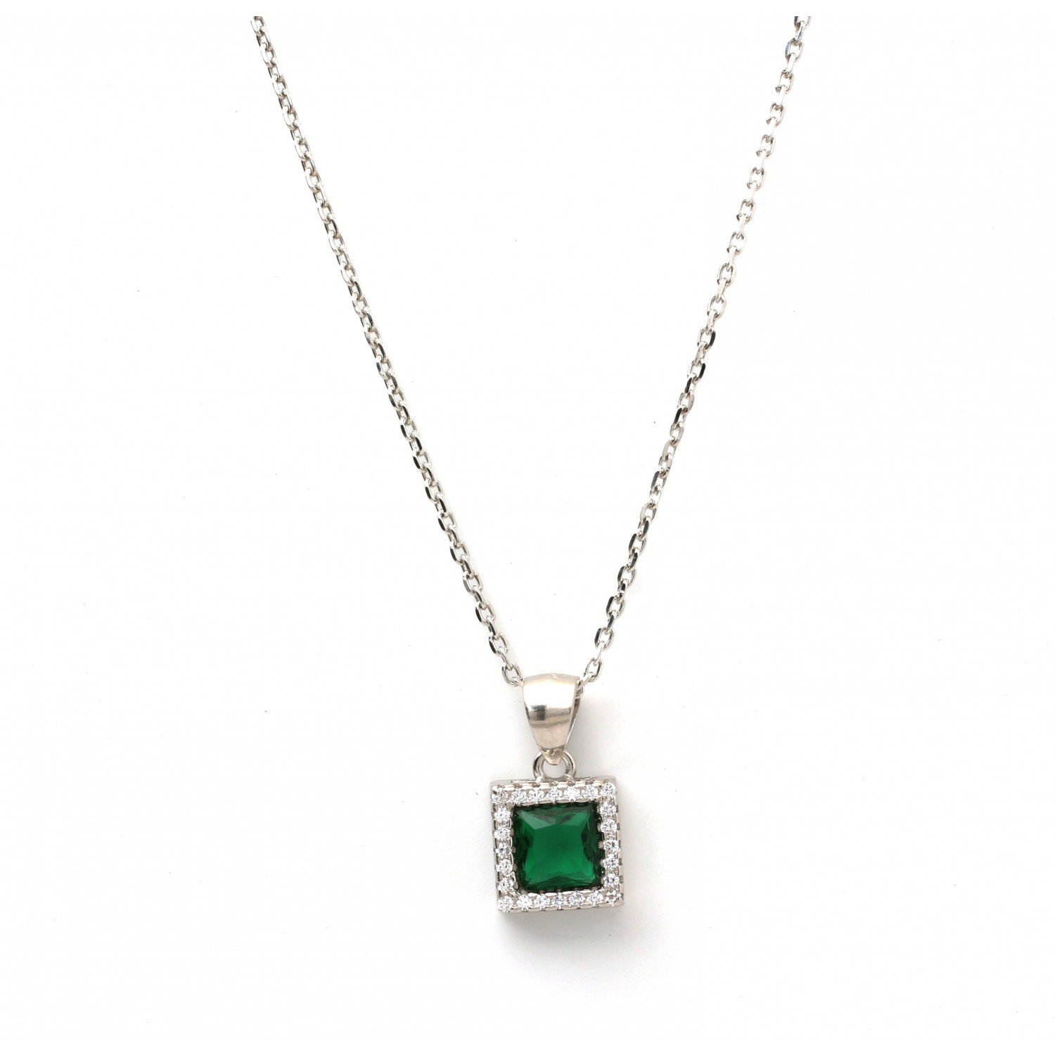 Silver Green Zircon Square Pendent Silver Green Zircon Square Pendent