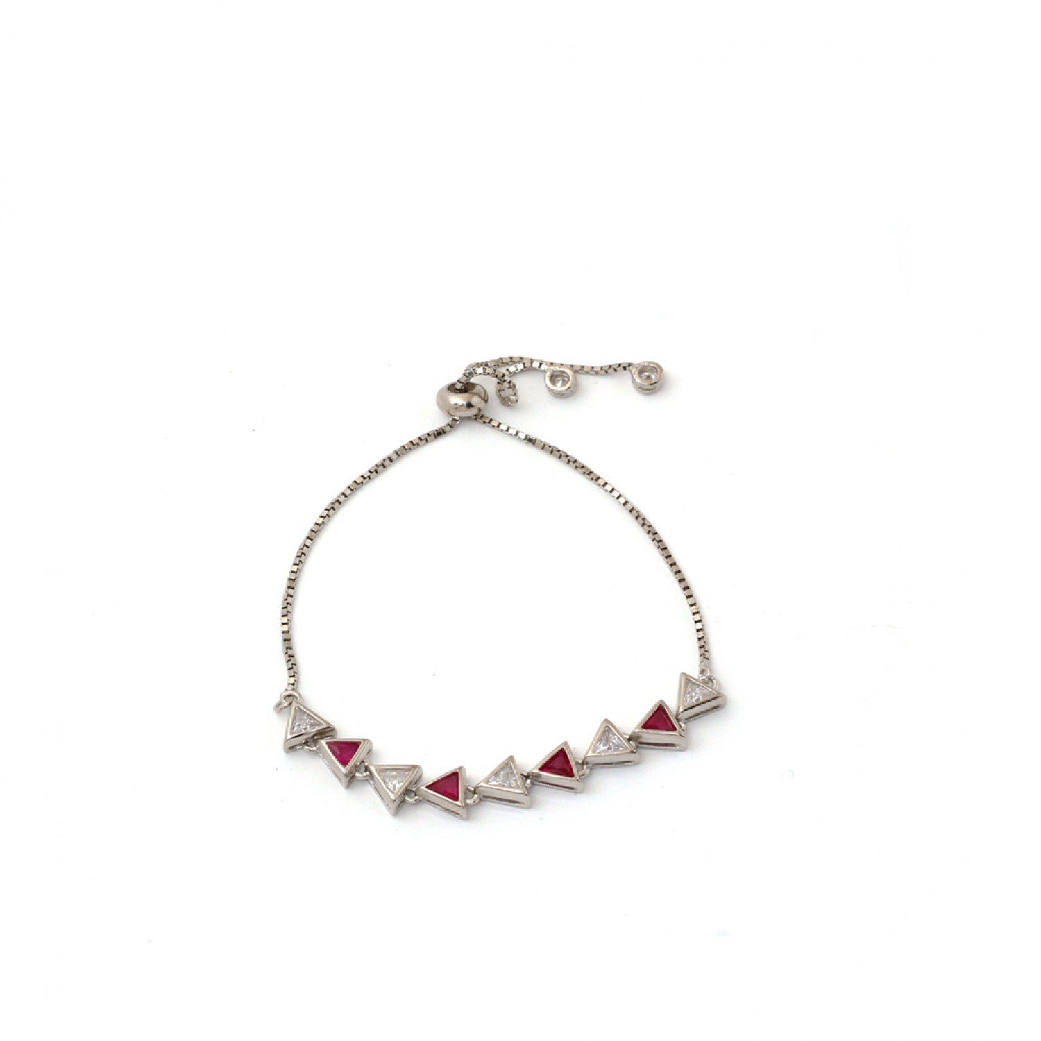 Silver Triangle Red Stone Chain Bracelet Silver Triangle Red Stone Chain Bracelet
