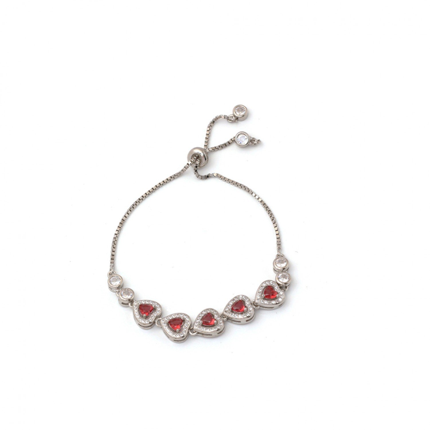 Silver Fancy Heart Shaped Red Stone Bracelet Silver Fancy Heart Shaped Red Stone Bracelet