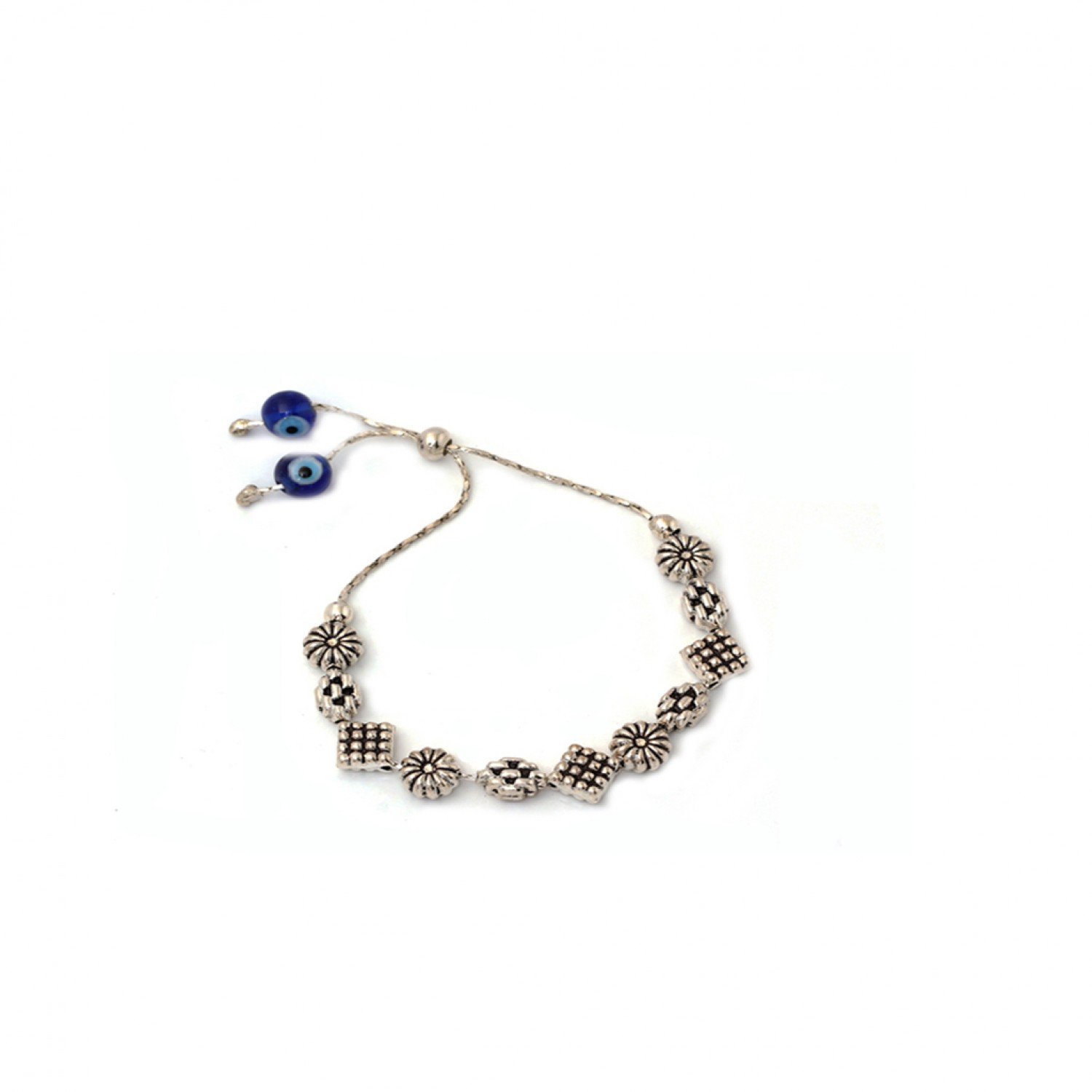 Silver Oxidised Peora With Evil Eye Bracelet