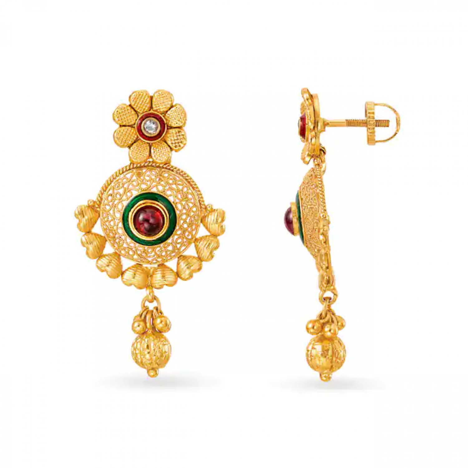 Isha Floral Drop Gold Earrings