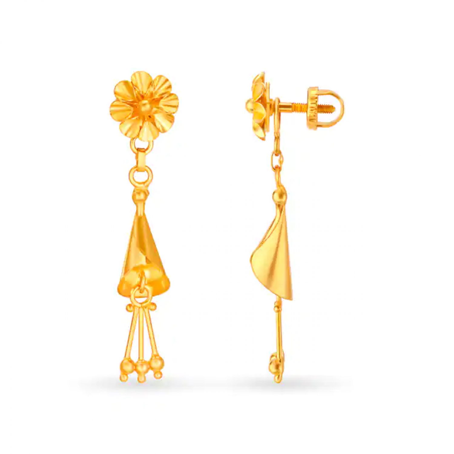 Hema Floral Drop Gold Earrings