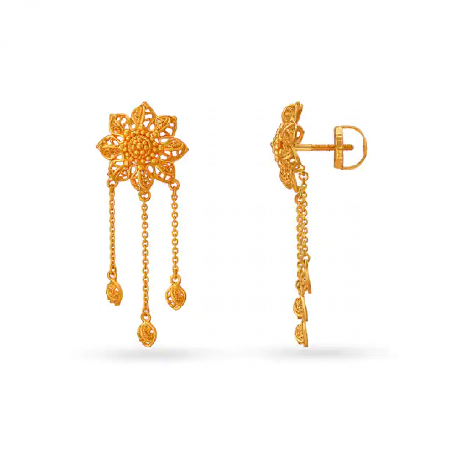 Asmi Floral Drop Gold Earrings