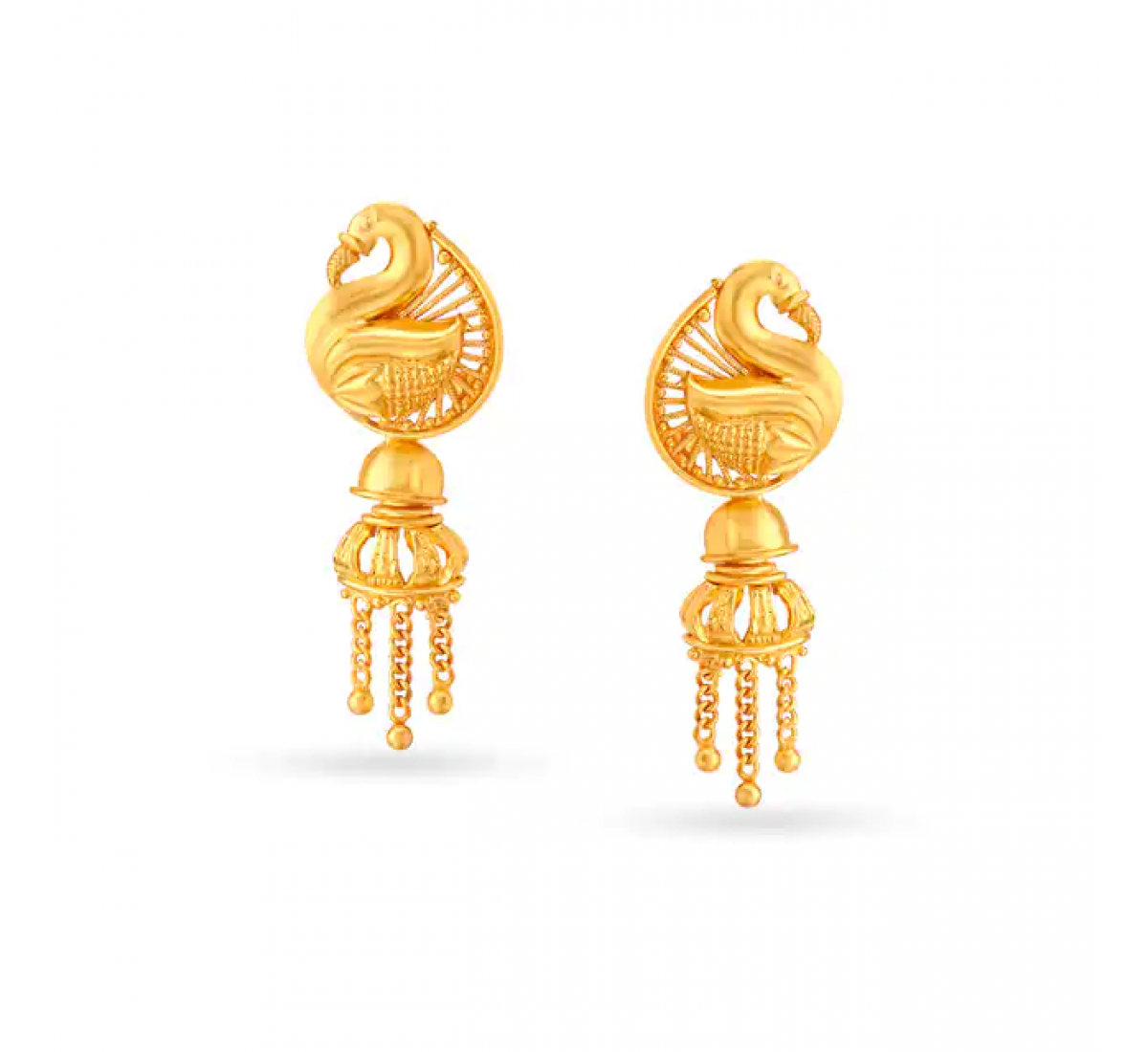 Swan Motif Drop Gold Earrings