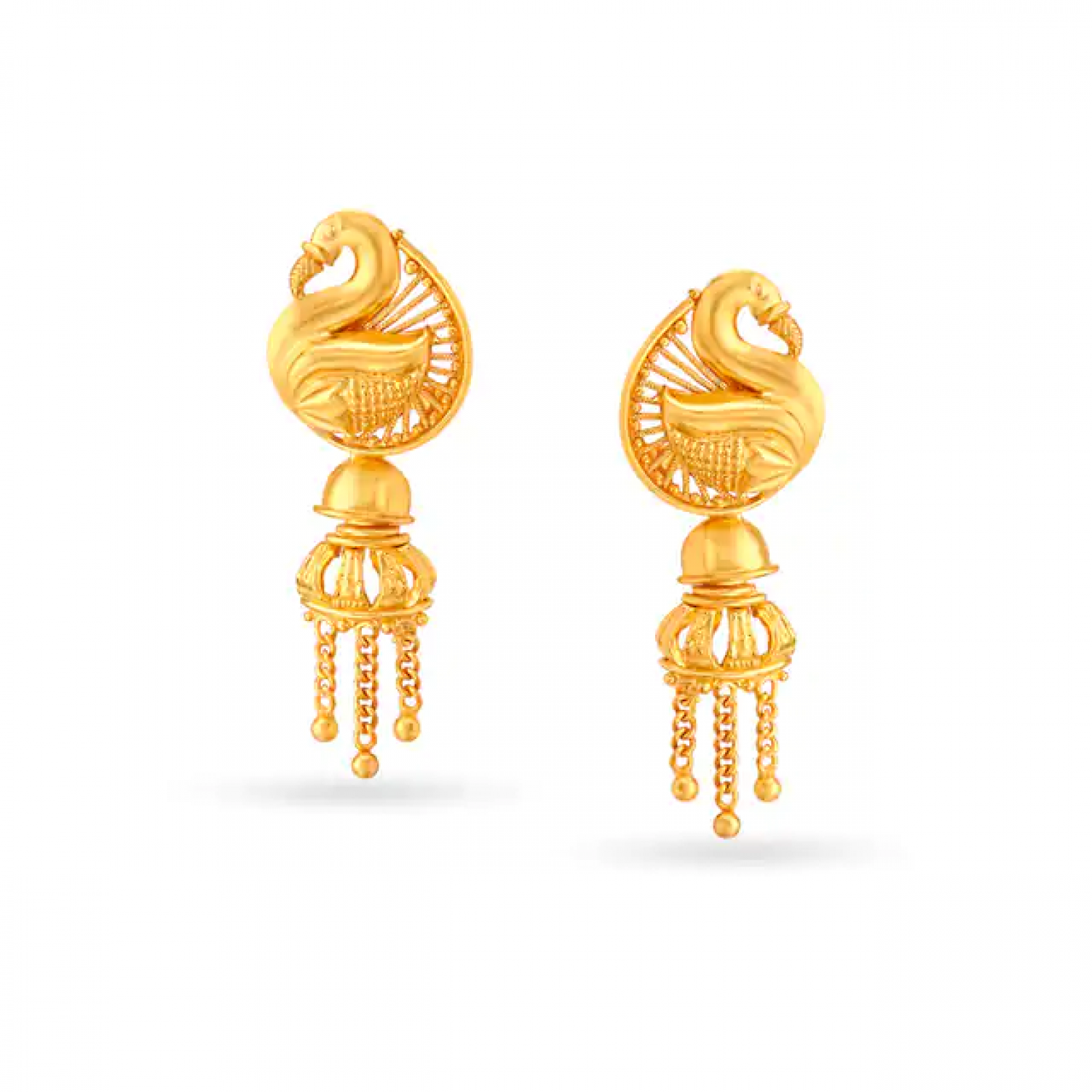 Swan Motif Drop Gold Earrings