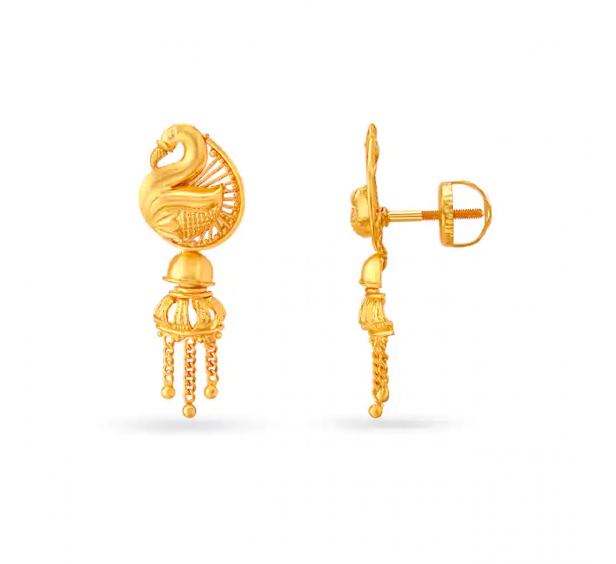 Swan Motif Drop Gold Earrings