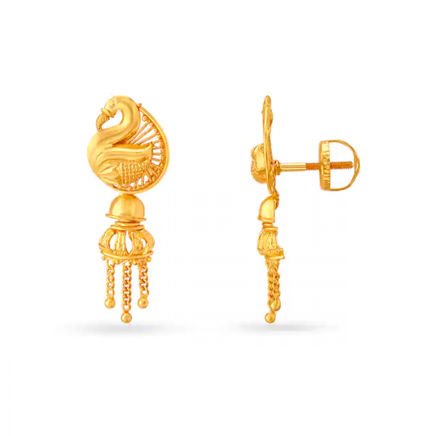 Swan Motif Drop Gold Earrings