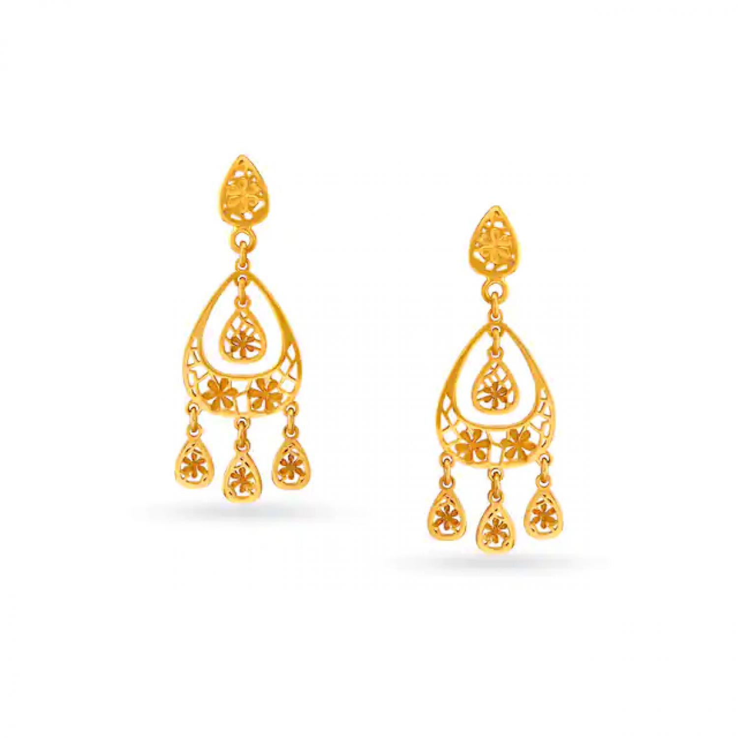 Teardrop Pattern Gold Earrings