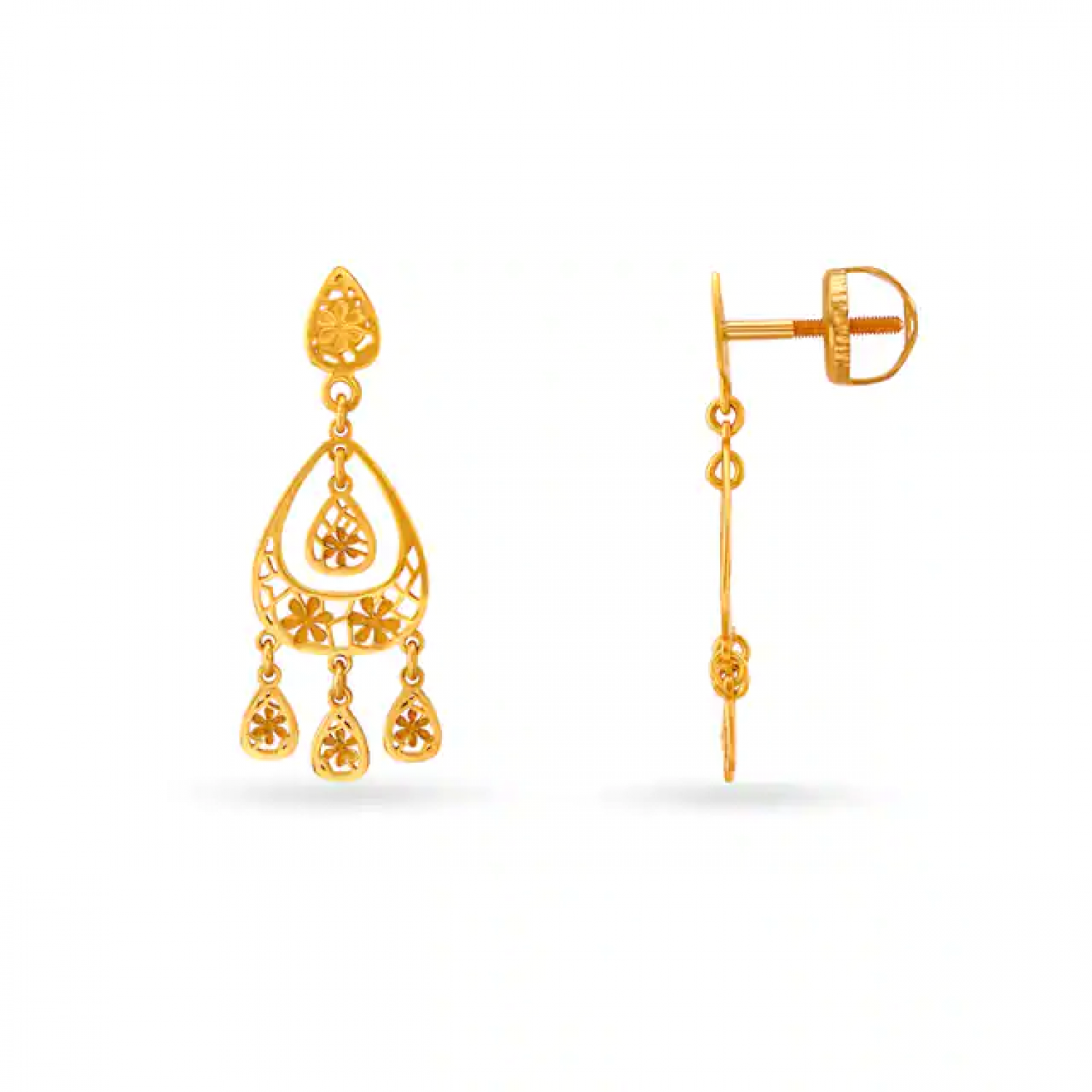 Teardrop Pattern Gold Earrings