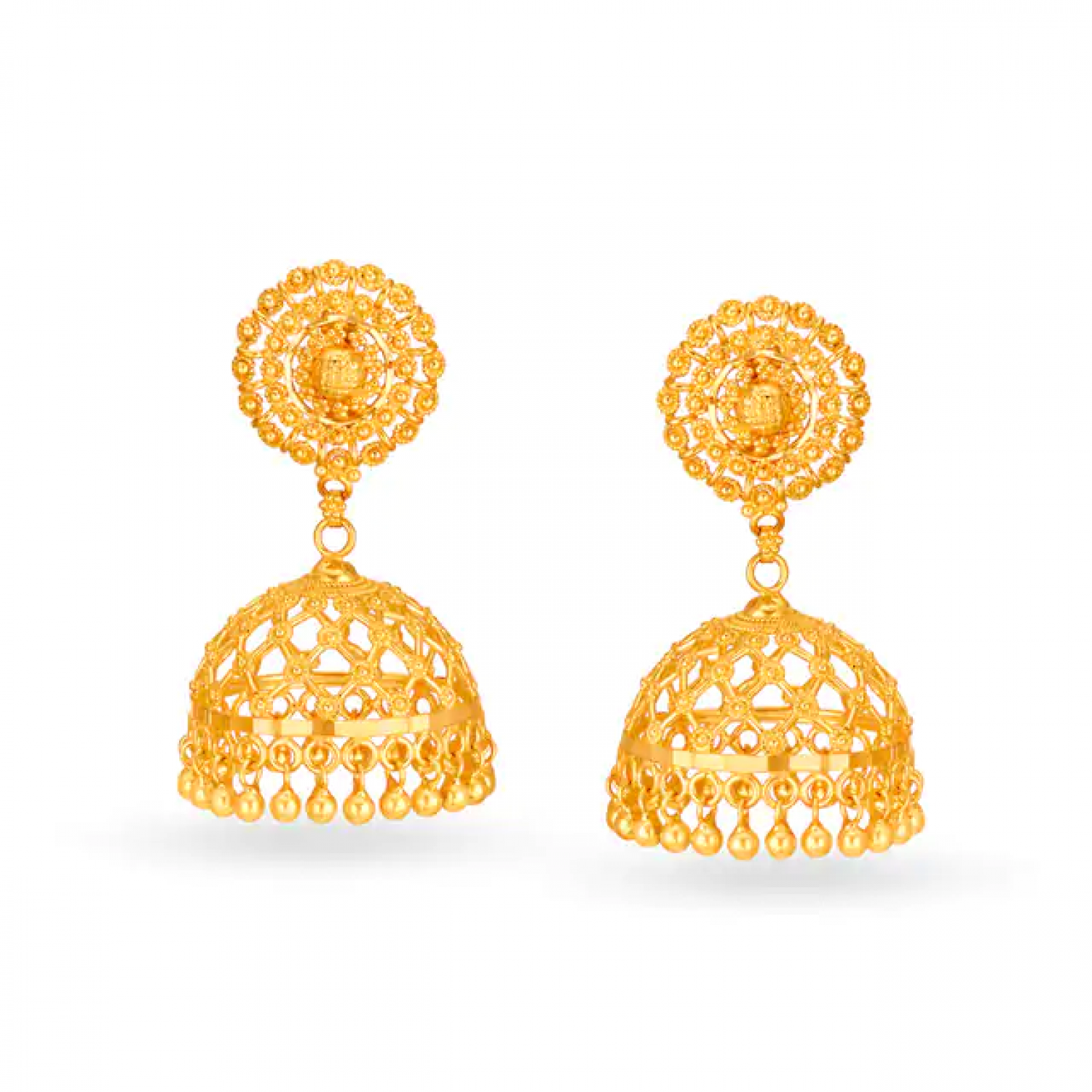 Enchanting Gold Beaded Jhumkas