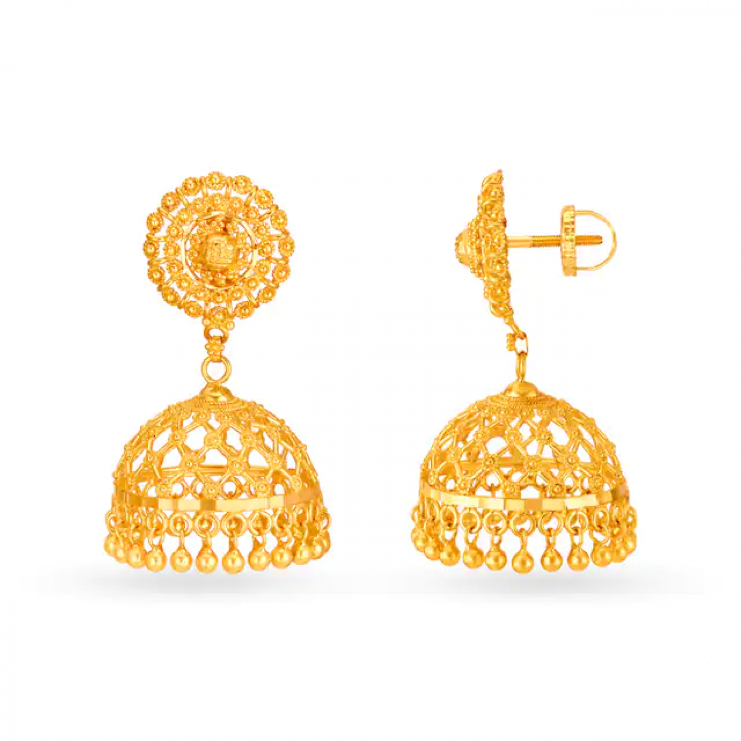 Enchanting Gold Beaded Jhumkas