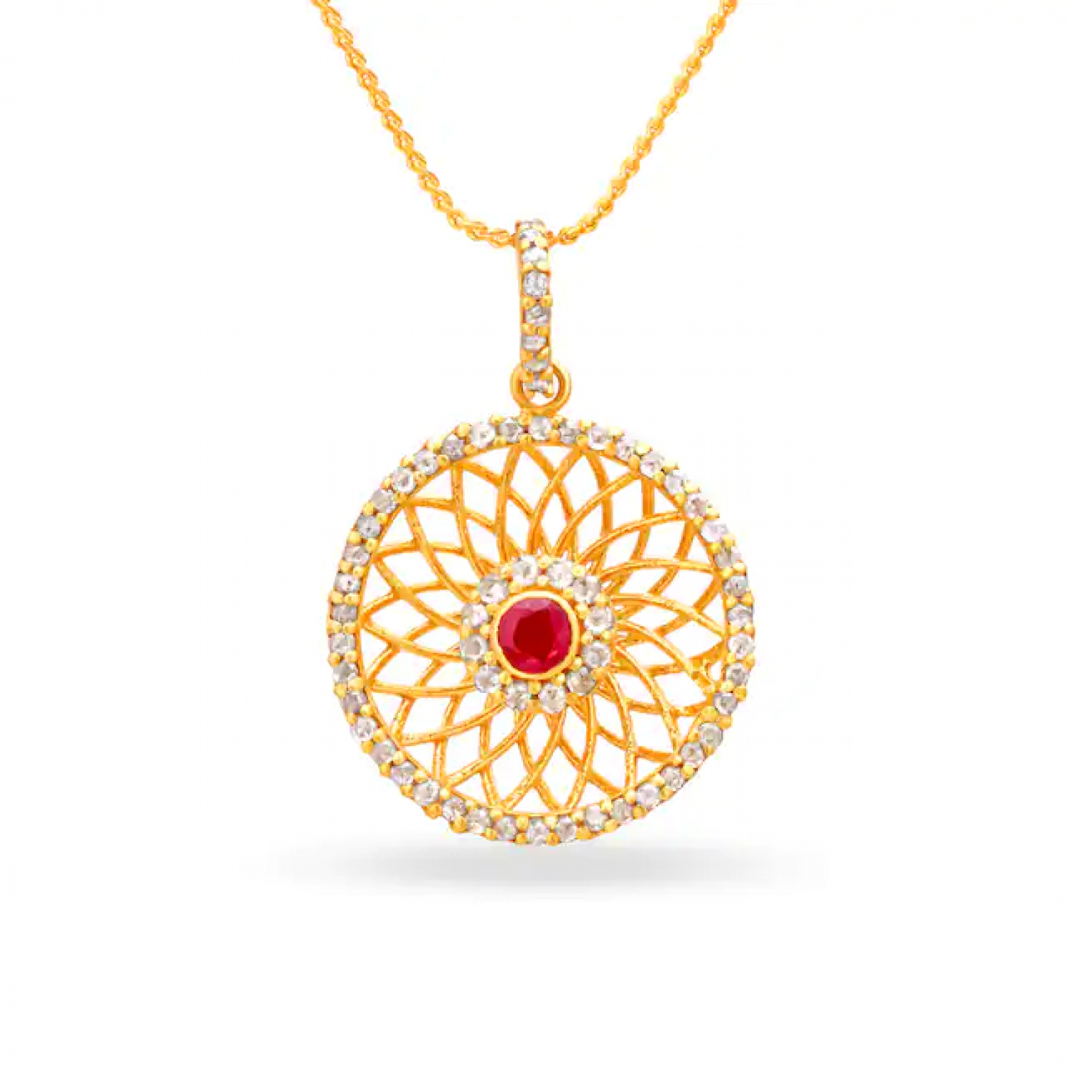 Ruby Floral Gold Pendant
