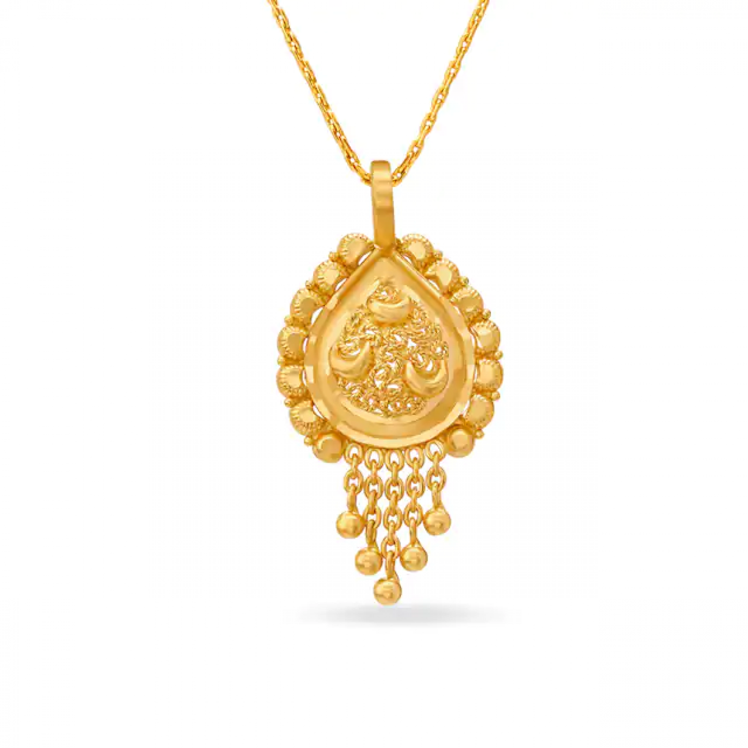 Carved Drop Shape Gold Pendant