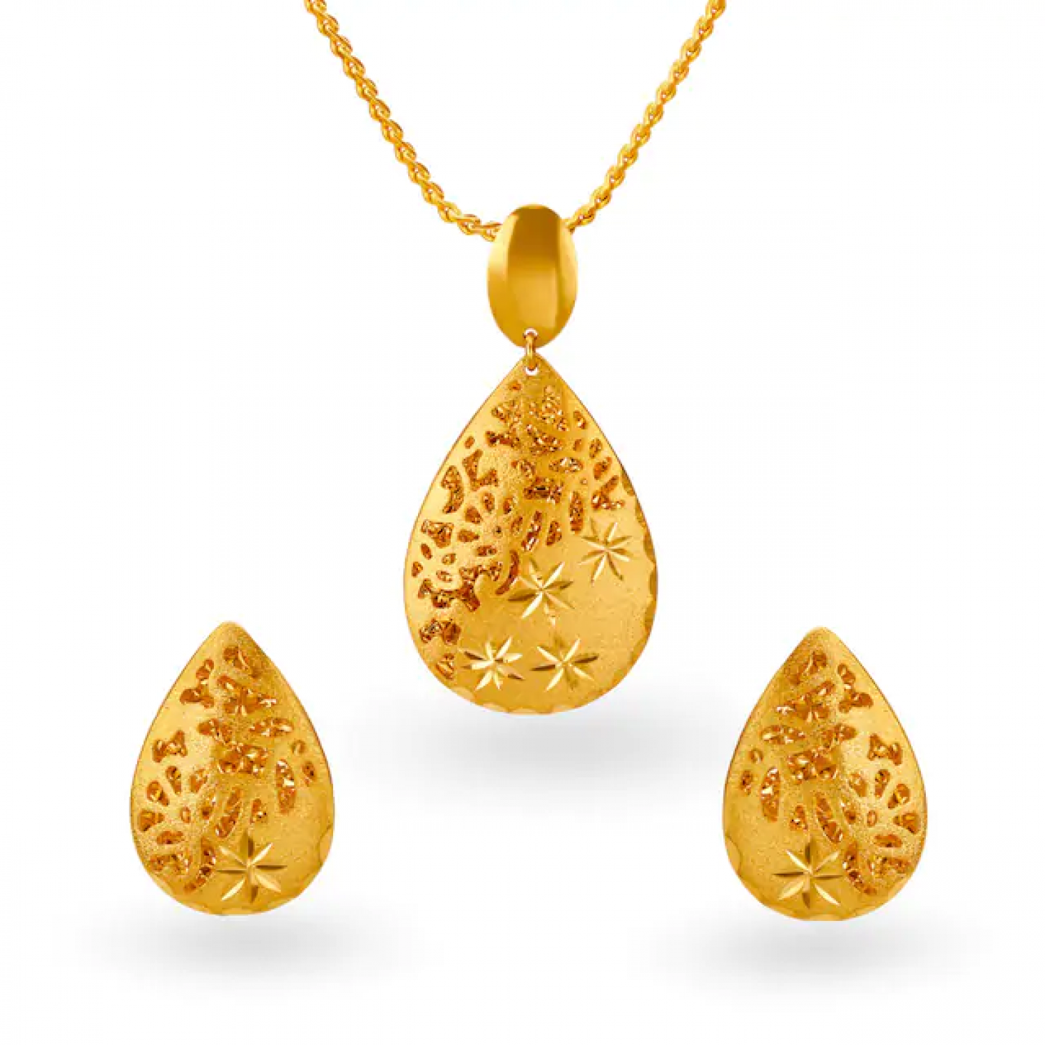 Abstract Cut Gold Pendant Set