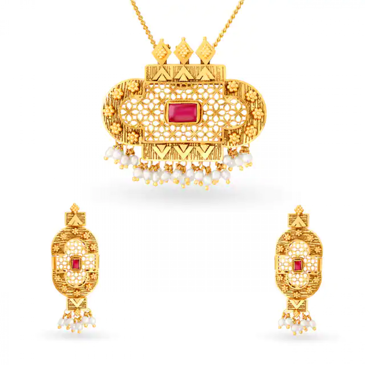 Rea Geometric Gold Pendant Set