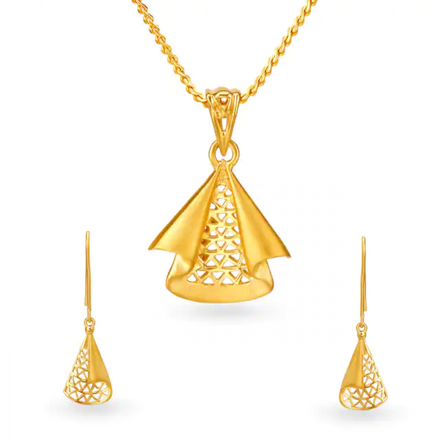 Gold Triangular Pendant Set