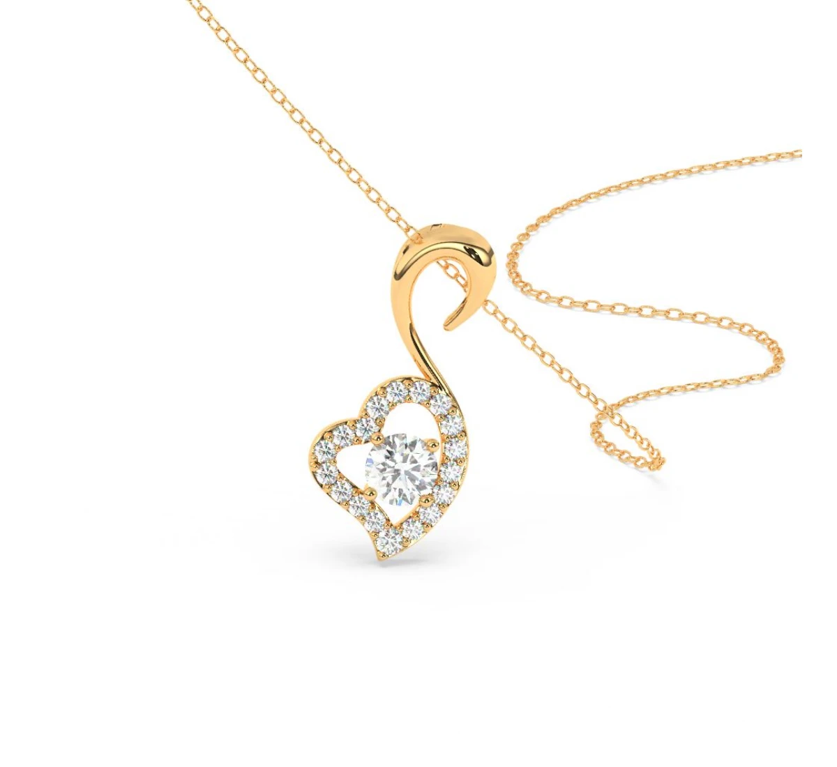 Gold Zircon Swan Pendant With Link Chain
